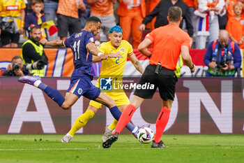 2024-07-02 - Cody Gakpo of Netherlands scoring their teams first goal during the UEFA Euro 2024, Round of 16 football match between Romania and Netherlands on July 2, 2024 at Allianz Arena in Munich, Germany - FOOTBALL - EURO 2024 - 1/8 - ROMANIA V NETHERLANDS - UEFA EUROPEAN - SOCCER