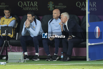 2024-07-05 - Goalkeepers’ coach of France Franck Raviot, assistant-coach of France Guy Stephan, coach of France Didier Deschamps during the UEFA Euro 2024, quarter-final football match between Portugal and France on July 5, 2024 at Volksparkstadion in Hamburg, Germany - FOOTBALL - EURO 2024 - 1/4 - PORTUGAL V FRANCE - UEFA EUROPEAN - SOCCER