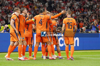 2024-07-06 - Netherlands players celebrate the Turkiye Mert Muldur's own goal 2-1 during the UEFA Euro 2024, Quarter-finals football match between Netherlands and Turkiye on July 6, 2024 at Olympiastadion in Berlin, Germany - FOOTBALL - EURO 2024 - 1/4 - NETHERLANDS V TURKIYE - UEFA EUROPEAN - SOCCER