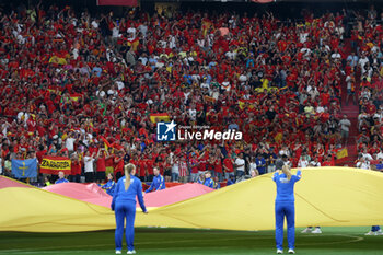 2024-07-09 - Munich , Germany 09.07.2024: Spanish fans on the stand in Opening ceremony before the UEFA EURO 2024 semi-finals, football match between Spain vs France at Munich Football Allianz Arena - UEFA EURO 2024 - SEMIFINALS - SPAIN VS FRANCE  - UEFA EUROPEAN - SOCCER