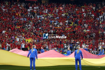 2024-07-09 - Munich , Germany 09.07.2024: Spanish fans on the stand in Opening ceremony before the UEFA EURO 2024 semi-finals, football match between Spain vs France at Munich Football Allianz Arena - UEFA EURO 2024 - SEMIFINALS - SPAIN VS FRANCE  - UEFA EUROPEAN - SOCCER