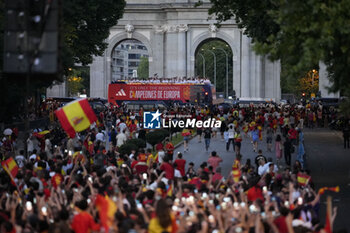 2024-07-15 - Spanish players bus seen arriving at the square during the celebration of the Spanish national football team for the victory of the UEFA Euro 2024 title at Plaza de Cibeles on May 12, 2024 in Madrid, Spain. - SPAIN CELEBRATION UEFA EURO 2024 WIN - UEFA EUROPEAN - SOCCER