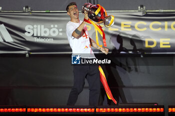 2024-07-15 - Spanish player Alvaro Morata seen raising the trophy during the celebration of the Spanish national football team for the victory of the UEFA Euro 2024 title at Plaza de Cibeles on May 12, 2024 in Madrid, Spain. - SPAIN CELEBRATION UEFA EURO 2024 WIN - UEFA EUROPEAN - SOCCER