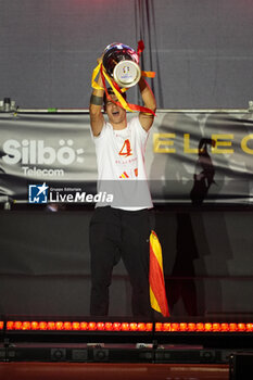 2024-07-15 - Spanish player Alvaro Morata seen raising the trophy during the celebration of the Spanish national football team for the victory of the UEFA Euro 2024 title at Plaza de Cibeles on May 12, 2024 in Madrid, Spain. - SPAIN CELEBRATION UEFA EURO 2024 WIN - UEFA EUROPEAN - SOCCER