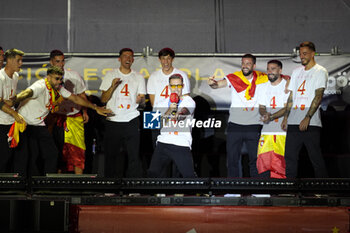 2024-07-15 - Spanish player Alejandro Grimaldo (C) seen celebrating with his teammates during the celebration of the Spanish national football team for the victory of the UEFA Euro 2024 title at Plaza de Cibeles on May 12, 2024 in Madrid, Spain. - SPAIN CELEBRATION UEFA EURO 2024 WIN - UEFA EUROPEAN - SOCCER