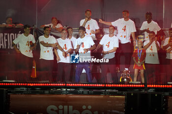 2024-07-15 - Spanish player Lamine Yamal (C) seen celebrating with his teammates during the celebration of the Spanish national football team for the victory of the UEFA Euro 2024 title at Plaza de Cibeles on May 12, 2024 in Madrid, Spain. - SPAIN CELEBRATION UEFA EURO 2024 WIN - UEFA EUROPEAN - SOCCER