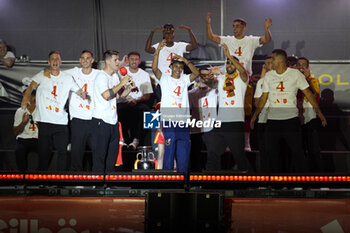 2024-07-15 - Spanish player Lamine Yamal (C) seen celebrating with his teammates during the celebration of the Spanish national football team for the victory of the UEFA Euro 2024 title at Plaza de Cibeles on May 12, 2024 in Madrid, Spain. - SPAIN CELEBRATION UEFA EURO 2024 WIN - UEFA EUROPEAN - SOCCER