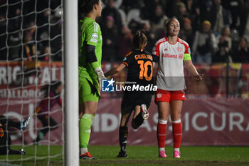 2024-01-24 - Manuela Giugliano of A.S. Roma Women celebrates after scoring 2-1 during the day 5 Group C of the UEFA Women's Champions League between A.S. Roma vs F.C. Bayern Munchen, 24 January 2024 at the Stadio Tre Fontane in Rome, Italy. - AS ROMA VS FC BAYERN MüNCHEN - UEFA CHAMPIONS LEAGUE WOMEN - SOCCER