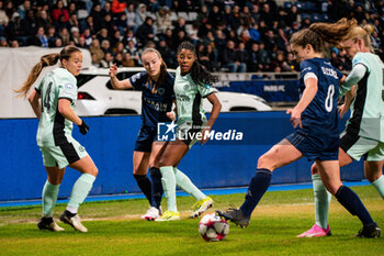 2024-01-30 - Fran Kirby of Chelsea, Julie Dufour of Paris FC and Ashley Lawrence of Chelsea during the UEFA Women's Champions League, Group D football match between Paris FC and Chelsea on January 30, 2024 at Sebastien Charlety stadium in Paris, France - FOOTBALL - WOMEN'S CHAMPIONS LEAGUE - PARIS FC V CHELSEA - UEFA CHAMPIONS LEAGUE WOMEN - SOCCER