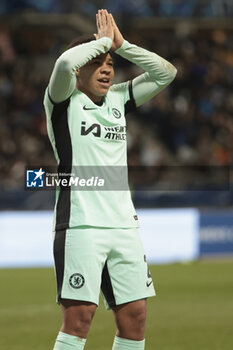 2024-01-30 - Mia Fishel of Chelsea celebrates her goal during the UEFA Women's Champions League, Group D football match between Paris FC and Chelsea on January 30, 2024 at Sebastien Charlety stadium in Paris, France - FOOTBALL - WOMEN'S CHAMPIONS LEAGUE - PARIS FC V CHELSEA - UEFA CHAMPIONS LEAGUE WOMEN - SOCCER