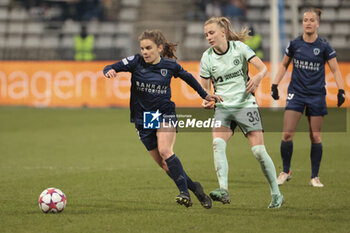2024-01-30 - Daphne Corboz of Paris FC, Agnes Beever-Jones of Chelsea during the UEFA Women's Champions League, Group D football match between Paris FC and Chelsea on January 30, 2024 at Sebastien Charlety stadium in Paris, France - FOOTBALL - WOMEN'S CHAMPIONS LEAGUE - PARIS FC V CHELSEA - UEFA CHAMPIONS LEAGUE WOMEN - SOCCER