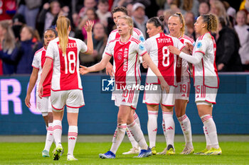2024-01-30 - Tiny Hoekstra (19) of AFC Ajax celebrates after scoring his teams first goal during the UEFA Women's Champions League, Group C football match between AFC Ajax and AS Roma on January 30, 2024 at Sportpark De Toekomst in Amsterdam-Duivendrecht, Netherlands - FOOTBALL - WOMEN'S CHAMPIONS LEAGUE - AJAX V AS ROMA - UEFA CHAMPIONS LEAGUE WOMEN - SOCCER
