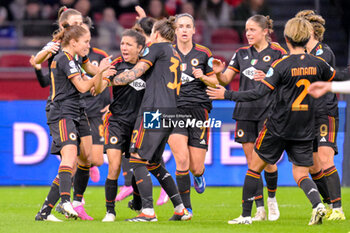 2024-01-30 - Elisa Bartoli (13) of AS Roma celebrates after scoring his teams first goal during the UEFA Women's Champions League, Group C football match between AFC Ajax and AS Roma on January 30, 2024 at Sportpark De Toekomst in Amsterdam-Duivendrecht, Netherlands - FOOTBALL - WOMEN'S CHAMPIONS LEAGUE - AJAX V AS ROMA - UEFA CHAMPIONS LEAGUE WOMEN - SOCCER