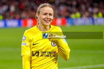 2024-03-19 - Goalkeeper Hannah Hampton of Chelsea celebrates the win during the UEFA Women's Champions League, Quarter-finals, 1st leg football match between AFC Ajax and Chelsea FC on March 19, 2024 at Johan Cruijff ArenA in Amsterdam, Netherlands - FOOTBALL - WOMEN'S CHAMPIONS LEAGUE - AJAX V CHELSEA - UEFA CHAMPIONS LEAGUE WOMEN - SOCCER