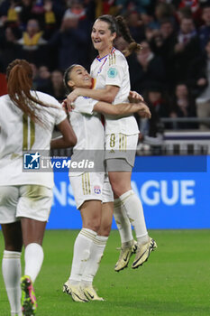 2024-03-27 - Delphine CASCARINO of Lyon celebrate scoring the goal and Sara DABRITZ of Lyon during the UEFA Women's Champions League, Quarter-finals, 2nd leg football match between Olympique Lyonnais and SL Benfica on March 27, 2024 at Groupama stadium in Decines-Charpieu near Lyon, France - FOOTBALL - WOMEN'S CHAMPIONS LEAGUE - LYON V BENFICA - UEFA CHAMPIONS LEAGUE WOMEN - SOCCER