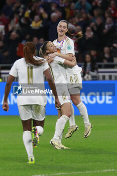 2024-03-27 - Delphine CASCARINO of Lyon celebrate scoring the goal and Sara DABRITZ of Lyon during the UEFA Women's Champions League, Quarter-finals, 2nd leg football match between Olympique Lyonnais and SL Benfica on March 27, 2024 at Groupama stadium in Decines-Charpieu near Lyon, France - FOOTBALL - WOMEN'S CHAMPIONS LEAGUE - LYON V BENFICA - UEFA CHAMPIONS LEAGUE WOMEN - SOCCER
