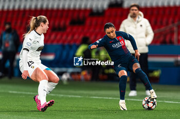 2024-03-28 - Sakina HARCHAOUI of PSG and Alice BERGSTROM of BK Hacken during the UEFA Women's Champions League, Quarter-finals, 2nd leg football match between Paris Saint-Germain and BK Hacken on March 28, 2024 at Parc des Princes stadium in Paris, France - FOOTBALL - WOMEN'S CHAMPIONS LEAGUE - PARIS SG V BK HACKEN - UEFA CHAMPIONS LEAGUE WOMEN - SOCCER