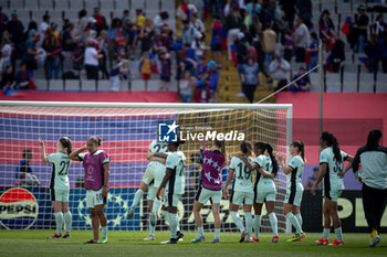 2024-04-20 - Erin Cuthbert (Chelsea Women) and the Chelsea FC players celebrates the victory during a Women's UEFA Champions League first-leg semifinal match between FC Barcelona and Chelsea Women at Estadi Olimpic Lluis Companys, in Barcelona, ,Spain on April 20, 2024. Photo by Felipe Mondino - WUCL SEMIFINAL 1º LEG - FC BARCELONA - CHELSEA WOMEN - UEFA CHAMPIONS LEAGUE WOMEN - SOCCER
