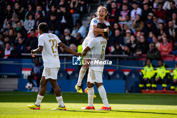 2024-04-28 - Melchie Dumornay of Olympique Lyonnais celebrates after scoring with Selma Bacha of Olympique Lyonnais during the UEFA Women's Champions League, Semi-finals, 2nd leg football match between Paris Saint-Germain and Olympique Lyonnais on April 28, 2024 at Parc des Princes stadium in Paris, France - FOOTBALL - WOMEN'S CHAMPIONS LEAGUE - PARIS SG V LYON - UEFA CHAMPIONS LEAGUE WOMEN - SOCCER