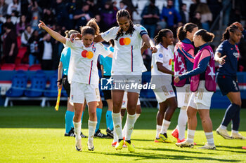 2024-04-28 - Danielle Van De Donk of Olympique Lyonnais and Wendie Renard of Olympique Lyonnais celebrate the victory after the UEFA Women's Champions League, Semi-finals, 2nd leg football match between Paris Saint-Germain and Olympique Lyonnais on April 28, 2024 at Parc des Princes stadium in Paris, France - FOOTBALL - WOMEN'S CHAMPIONS LEAGUE - PARIS SG V LYON - UEFA CHAMPIONS LEAGUE WOMEN - SOCCER