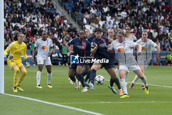 2024-04-28 - PSG goalkeeper Constance Picaud, Kadidiatou Diani of Lyon, Marie-Antoinette Katoto of PSG, Elisa De Almeida of PSG, Vanessa Gilles of Lyon during the UEFA Women's Champions League, Semi-finals, 2nd leg football match between Paris Saint-Germain and Olympique Lyonnais on April 28, 2024 at Parc des Princes stadium in Paris, France - FOOTBALL - WOMEN'S CHAMPIONS LEAGUE - PARIS SG V LYON - UEFA CHAMPIONS LEAGUE WOMEN - SOCCER