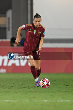 2024-10-08 - Emilie Haavi of A.S. Roma Women during the Women Champion League Rome vs Wolfsburg 08 October 2024 at the Tre Fontane Stadium in Rome - ROMA WOMEN VS WOLFSBURG - UEFA CHAMPIONS LEAGUE WOMEN - SOCCER