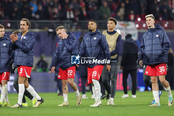 2024-02-13 - Yussuf Poulsen, David Raum, Benjamin Henrichs and Benjamin Sesko of RB Leipzig look dejected at full time during the UEFA Champions League, Round of 16 1st leg football match between Red Bull Leipzig and Real Madrid on February 13, 2024 at Red Bull Arena in Leipzig, Germany - FOOTBALL - CHAMPIONS LEAGUE - RB LEIPZIG V REAL MADRID - UEFA CHAMPIONS LEAGUE - SOCCER