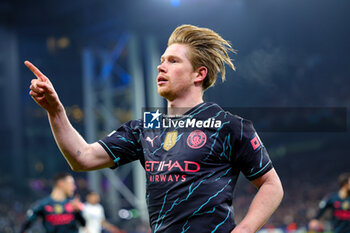 2024-02-14 - Kevin De Bruyne (17) of Manchester City celebrates his goal 0-1 during the UEFA Champions League, Round of 16 1st leg football match between FC Copenhagen and Manchester City on 13 February 2024 at Parken Stadium in Copenhagen, Denmark - FOOTBALL - CHAMPIONS LEAGUE - COPENHAGEN V MANCHESTER CITY - UEFA CHAMPIONS LEAGUE - SOCCER