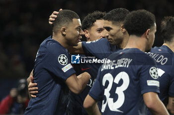 2024-02-14 - Kylian Mbappe of PSG celebrates his goal with Achraf Hakimi during the UEFA Champions League, Round of 16 1st leg football match between Paris Saint-Germain (PSG) and Real Sociedad on February 14, 2024 at Parc des Princes stadium in Paris, France - FOOTBALL - CHAMPIONS LEAGUE - PARIS SG V REAL SOCIEDAD - UEFA CHAMPIONS LEAGUE - SOCCER