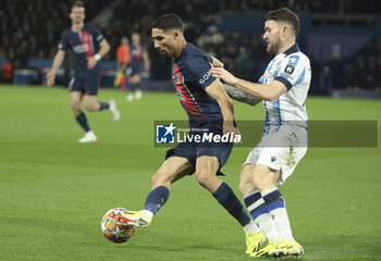 2024-02-14 - Achraf Hakimi of PSG, Javier Galan of Real Sociedad during the UEFA Champions League, Round of 16 1st leg football match between Paris Saint-Germain (PSG) and Real Sociedad on February 14, 2024 at Parc des Princes stadium in Paris, France - FOOTBALL - CHAMPIONS LEAGUE - PARIS SG V REAL SOCIEDAD - UEFA CHAMPIONS LEAGUE - SOCCER