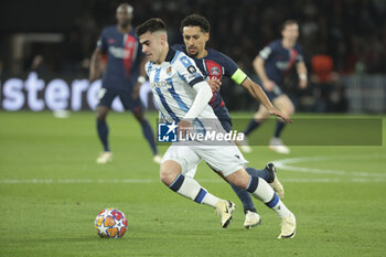 2024-02-14 - Ander Barrenetxea of Real Sociedad, Marquinhos of PSG during the UEFA Champions League, Round of 16 1st leg football match between Paris Saint-Germain (PSG) and Real Sociedad on February 14, 2024 at Parc des Princes stadium in Paris, France - FOOTBALL - CHAMPIONS LEAGUE - PARIS SG V REAL SOCIEDAD - UEFA CHAMPIONS LEAGUE - SOCCER