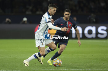 2024-02-14 - Andre Silva of Real Sociedad, Achraf Hakimi of PSG during the UEFA Champions League, Round of 16 1st leg football match between Paris Saint-Germain (PSG) and Real Sociedad on February 14, 2024 at Parc des Princes stadium in Paris, France - FOOTBALL - CHAMPIONS LEAGUE - PARIS SG V REAL SOCIEDAD - UEFA CHAMPIONS LEAGUE - SOCCER
