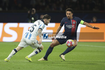 2024-02-14 - Javier Galan of Real Sociedad, Marquinhos of PSG during the UEFA Champions League, Round of 16 1st leg football match between Paris Saint-Germain (PSG) and Real Sociedad on February 14, 2024 at Parc des Princes stadium in Paris, France - FOOTBALL - CHAMPIONS LEAGUE - PARIS SG V REAL SOCIEDAD - UEFA CHAMPIONS LEAGUE - SOCCER