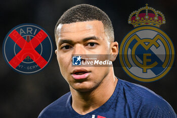 2024-02-14 - PHOTO MONTAGE - Kylian MBAPPE announced to Paris Saint-Germain president Nasser AL-KHELAIFI that he would leave the club at the end of the season. He should sign for Real Madrid. Kylian MBAPPE of PSG during the UEFA Champions League, Round of 16 1st leg football match between Paris Saint-Germain and Real Sociedad on February 14, 2024 at Parc des Princes stadium in Paris, France - FOOTBALL - CHAMPIONS LEAGUE - PARIS SG V REAL SOCIEDAD - UEFA CHAMPIONS LEAGUE - SOCCER