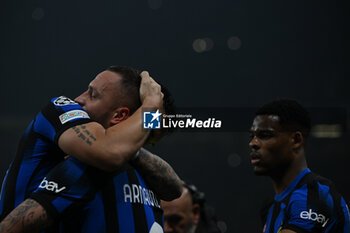 2024-02-20 - Marko Arnautovic of Fc Inter and lautaro Martinez of FC Inter celebrating after a goal during the UEFA Champions League match between Inter FC Internazionale and Club Atletico De Madrid, on 20 of February 2024, at Giuseppe Meazza San Siro Siro stadium in Milan, Italy. Photo Tiziano Ballabio - INTER - FC INTERNAZIONALE VS ATLETICO MADRID - UEFA CHAMPIONS LEAGUE - SOCCER