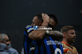 2024-02-20 - Marko Arnautovic of Fc Inter and lautaro Martinez of FC Inter celebrating after a goal during the UEFA Champions League match between Inter FC Internazionale and Club Atletico De Madrid, on 20 of February 2024, at Giuseppe Meazza San Siro Siro stadium in Milan, Italy. Photo Tiziano Ballabio - INTER - FC INTERNAZIONALE VS ATLETICO MADRID - UEFA CHAMPIONS LEAGUE - SOCCER