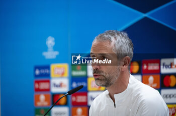 2024-03-05 - Marco Rose, head coach of RB Leipzig, seen during the press conference the day before the second leg of the round of 16 football match of Champions League against Real Madrid at Santiago Bernabeu stadium in Madrid. - REAL MADRID VS RB LEIPZIG: RB LEIPZIG TRAINING AND PRESS CONFERENCE - UEFA CHAMPIONS LEAGUE - SOCCER