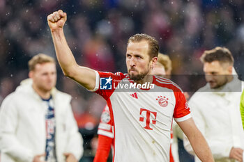2024-03-05 - Harry Kane of Bayern Munich celebrates at full time during the UEFA Champions League, Round of 16, 2nd leg football match between FC Bayern Munich and SS Lazio on March 5, 2024 at Allianz Arena in Munich, Germany - FOOTBALL - CHAMPIONS LEAGUE - BAYERN MUNICH V LAZIO - UEFA CHAMPIONS LEAGUE - SOCCER
