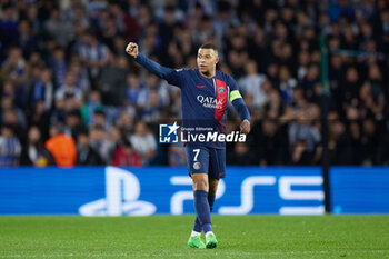 2024-03-05 - Kylian Mbappe of Paris Saint-Germain celebrates his goal 0-1 during the UEFA Champions League, Round of 16, 2nd leg football match between Real Sociedad and Paris Saint-Germain on March 5, 2024 at Reale Arena in San Sebastian, Spain - FOOTBALL - CHAMPIONS LEAGUE - REAL SOCIEDAD V PARIS SG - UEFA CHAMPIONS LEAGUE - SOCCER