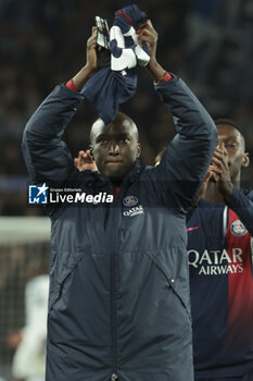 2024-03-05 - Danilo Pereira of PSG celebrate the victory following the UEFA Champions League, Round of 16, 2nd leg football match between Real Sociedad and Paris Saint-Germain (PSG) on March 5, 2024 at Reale Arena in San Sebastian, Spain - FOOTBALL - CHAMPIONS LEAGUE - REAL SOCIEDAD V PARIS SG - UEFA CHAMPIONS LEAGUE - SOCCER
