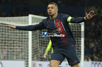 2024-03-05 - Kylian Mbappe of PSG celebrates his first goal during the UEFA Champions League, Round of 16, 2nd leg football match between Real Sociedad and Paris Saint-Germain (PSG) on March 5, 2024 at Reale Arena in San Sebastian, Spain - FOOTBALL - CHAMPIONS LEAGUE - REAL SOCIEDAD V PARIS SG - UEFA CHAMPIONS LEAGUE - SOCCER