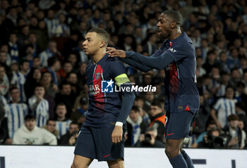 2024-03-05 - Kylian Mbappe of PSG celebrates his first goal with Ousmane Dembele during the UEFA Champions League, Round of 16, 2nd leg football match between Real Sociedad and Paris Saint-Germain (PSG) on March 5, 2024 at Reale Arena in San Sebastian, Spain - FOOTBALL - CHAMPIONS LEAGUE - REAL SOCIEDAD V PARIS SG - UEFA CHAMPIONS LEAGUE - SOCCER