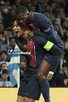 2024-03-05 - Kylian Mbappe of PSG celebrates his first goal with Ousmane Dembele during the UEFA Champions League, Round of 16, 2nd leg football match between Real Sociedad and Paris Saint-Germain (PSG) on March 5, 2024 at Reale Arena in San Sebastian, Spain - FOOTBALL - CHAMPIONS LEAGUE - REAL SOCIEDAD V PARIS SG - UEFA CHAMPIONS LEAGUE - SOCCER