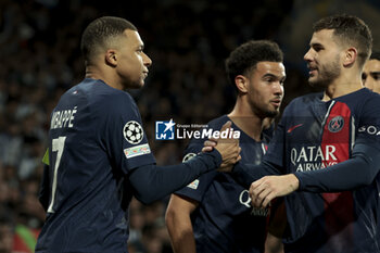 2024-03-05 - Kylian Mbappe of PSG celebrates his first goal with Lucas Hernandez during the UEFA Champions League, Round of 16, 2nd leg football match between Real Sociedad and Paris Saint-Germain (PSG) on March 5, 2024 at Reale Arena in San Sebastian, Spain - FOOTBALL - CHAMPIONS LEAGUE - REAL SOCIEDAD V PARIS SG - UEFA CHAMPIONS LEAGUE - SOCCER