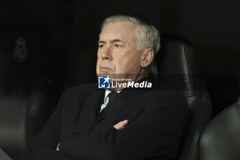 2024-03-06 - Coach of Real Madrid Carlo Ancelotti during the UEFA Champions League, Round of 16, 2nd leg football match between Real Madrid and RB Leipzig on March 6, 2024 at Santiago Bernabeu stadium in Madrid, Spain - FOOTBALL - CHAMPIONS LEAGUE - REAL MADRID V RB LEIPZIG - UEFA CHAMPIONS LEAGUE - SOCCER
