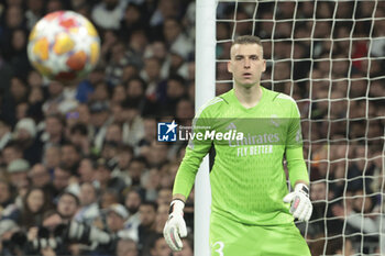 2024-03-06 - Goalkeeper of Real Madrid Andriy Lunin during the UEFA Champions League, Round of 16, 2nd leg football match between Real Madrid and RB Leipzig on March 6, 2024 at Santiago Bernabeu stadium in Madrid, Spain - FOOTBALL - CHAMPIONS LEAGUE - REAL MADRID V RB LEIPZIG - UEFA CHAMPIONS LEAGUE - SOCCER