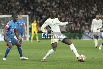2024-03-06 - Ferland Mendy of Real Madrid, left Amadou Haidara of RB Leipzig during the UEFA Champions League, Round of 16, 2nd leg football match between Real Madrid and RB Leipzig on March 6, 2024 at Santiago Bernabeu stadium in Madrid, Spain - FOOTBALL - CHAMPIONS LEAGUE - REAL MADRID V RB LEIPZIG - UEFA CHAMPIONS LEAGUE - SOCCER