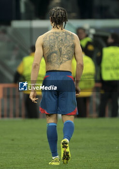 2024-03-06 - Xavi Simons of RB Leipzig showing his tattoos following the UEFA Champions League, Round of 16, 2nd leg football match between Real Madrid and RB Leipzig on March 6, 2024 at Santiago Bernabeu stadium in Madrid, Spain - FOOTBALL - CHAMPIONS LEAGUE - REAL MADRID V RB LEIPZIG - UEFA CHAMPIONS LEAGUE - SOCCER