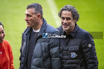 2024-03-12 - Christian Vieri (L) and Fabio Galante (R), former players of FC Internazionale, seen during the Training Session And Press Conference a day before the Champions League football match between Atletico Madrid and FC Internazionale at Metropolitano Stadium in Madrid, Spain. - ATLETICO MADRID VS FC INTERNAZIONALE: FC INTERNAZIONALE TRAINING AND PRESS CONFERENCE - UEFA CHAMPIONS LEAGUE - SOCCER