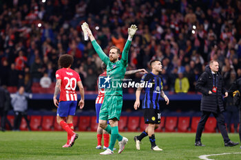 2024-03-13 - Jan Oblak of Atletico de Madrid celebrates the victory at full time during the UEFA Champions League, Round of 16, 2nd leg football match between Atletico de Madrid and FC Internazionale on March 13, 2024 at Civitas Metropolitano stadium in Madrid, Spain - FOOTBALL - CHAMPIONS LEAGUE - ATLETICO MADRID V INTERNAZIONALE - UEFA CHAMPIONS LEAGUE - SOCCER